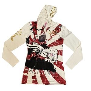 Early 2000s Y2K Crystal Rock Hoodie Christian Audigier Graphic Size S NWT